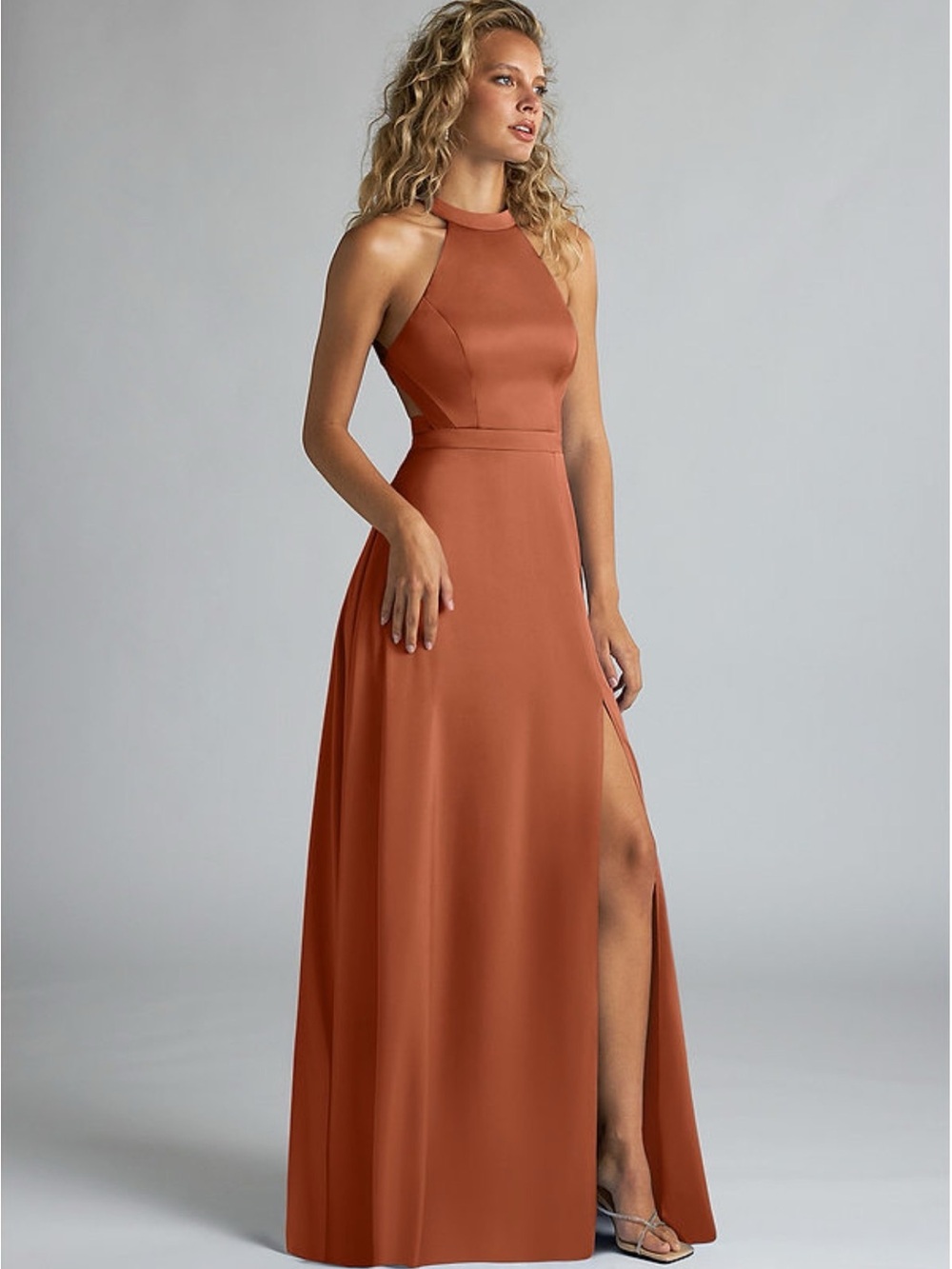 Azazie Rust Halter High-Neck Bridesmaid Gown
